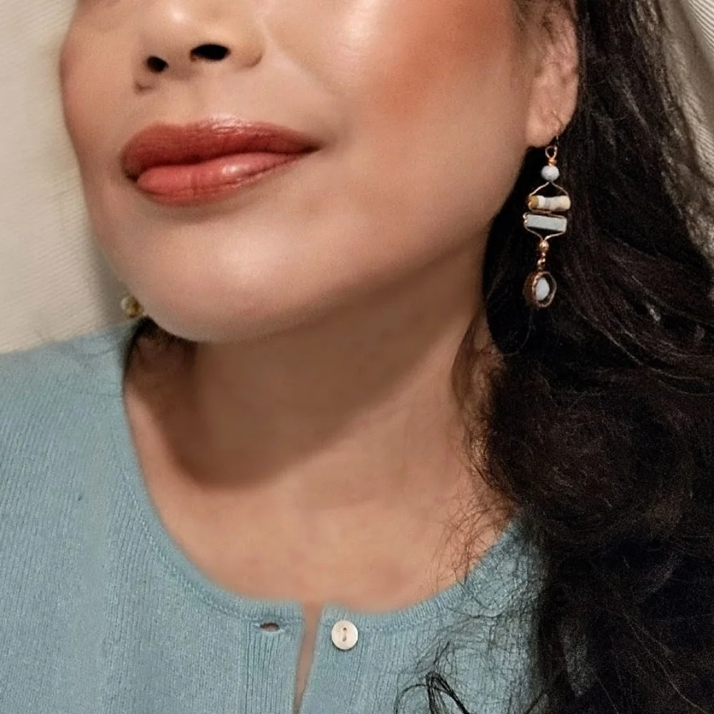 Natural Amazonite In The Scythian Spirit Set In Antique Copper Artifact Earrings - Picture 10 of 11